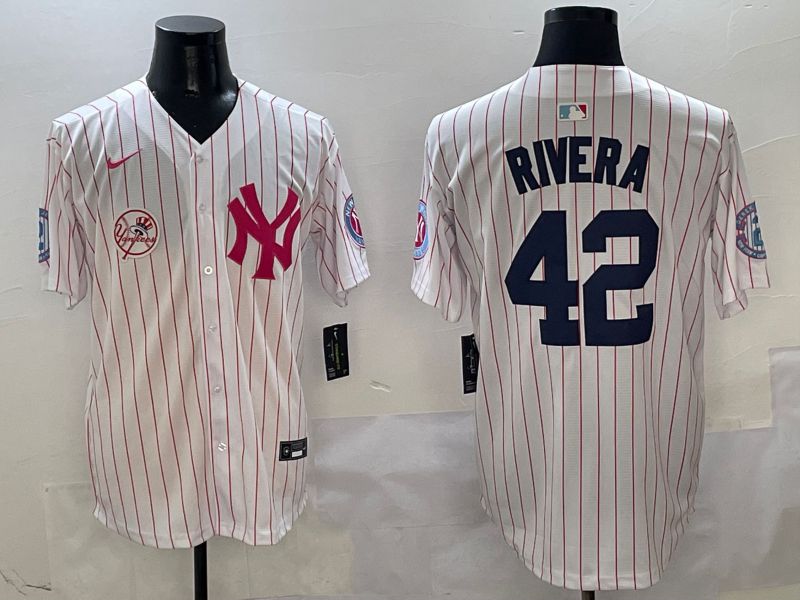 Men New York Yankees #42 Rivera White Stripe Jointly Name Nike 2025 MLB Jersey style 7